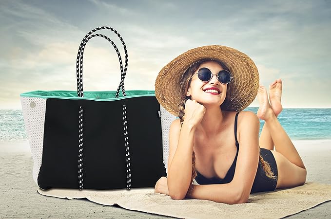 QOGiR Neoprene Multipurpose Beach Bag Tote with Inner Zipper Pocket … … … …