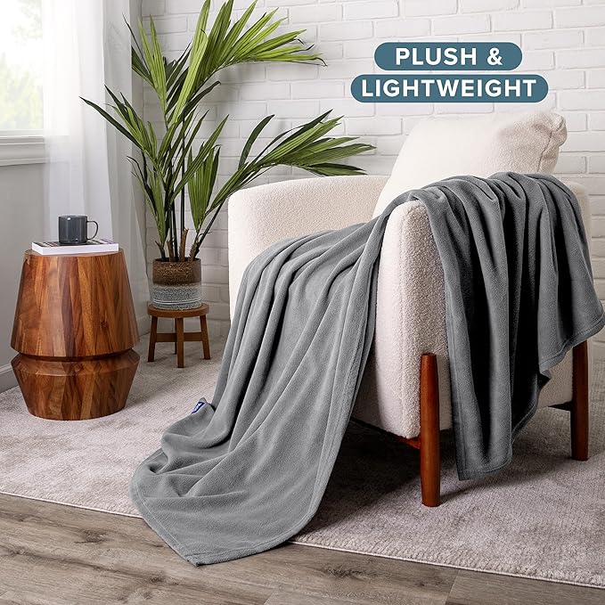 Bare Home Polar Fleece Blanket - Throw - Grey - Warm & Cozy - Premium Fleece for Bed, Sofa, Camping, Travel and Cold Nights - Lightweight Blanket (Throw, Grey)