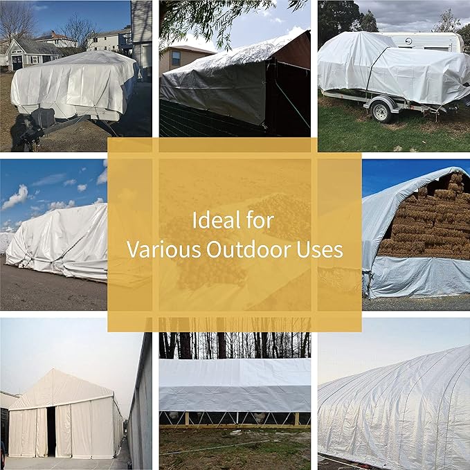 GUARD SHIELD Tarp White 8x10 Feet Multi Purpose Waterproof Poly Tarp Cover 5mil