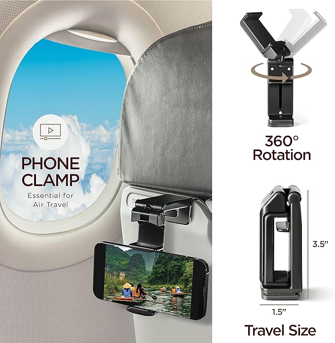 Airplane Neck Pillow Includes Travel Pillow + Airplane Phone Holder Mount + Eye Masks + Foot Hammock + Earplugs for Travel, 100% Pure Memory Foam Travel Pillow, 6 Pc Travel Kit