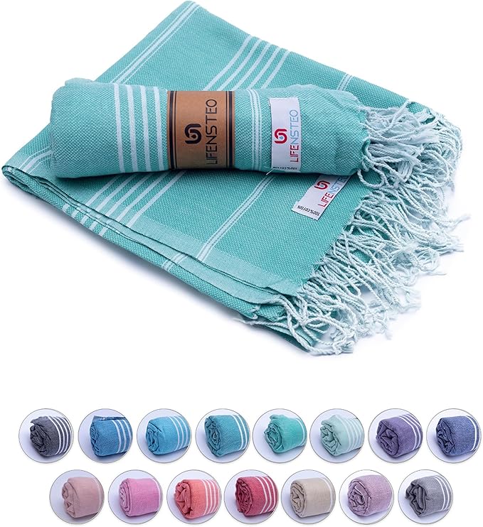 Turkish Beach Towel - 40x71 inch Oversized Sand Resistant Prewashed Turkish Towel - 100% Turkish Cotton Quick Drying, Compact, Lightweight Turkish Towel for Beach, Bath, Pool, Gym, Yoga.