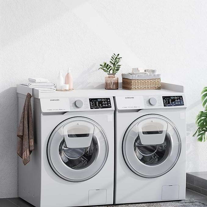 Washer Dryer Countertop, Wood Countertop with Edge Rails for Laundry Room Organization and Storage, Washer Dryer Topper for Laundry Room, 27.5" x 54" (White)