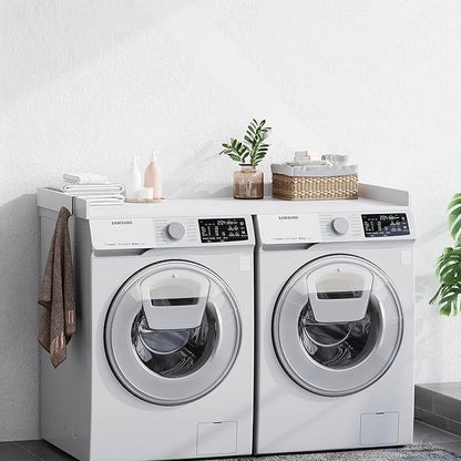 Washer Dryer Countertop, Wood Countertop with Edge Rails for Laundry Room Organization and Storage, Washer Dryer Topper for Laundry Room, 27.5" x 54" (White)