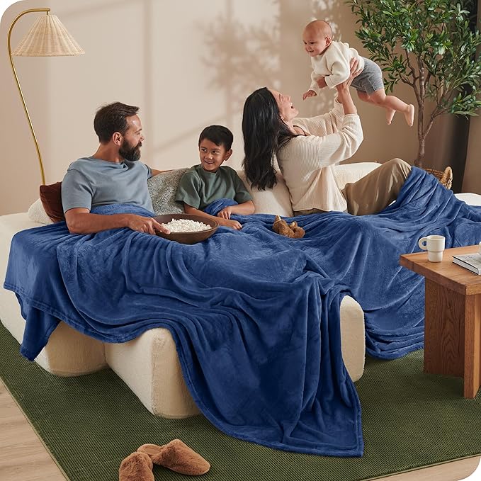 Bare Home Fleece Blanket - Giant Size - Ultra-Soft Lightweight for Bed, Sofa, and Couch - Luxury Microplush - Cozy Warm Blanket (Giant, Dark Blue)
