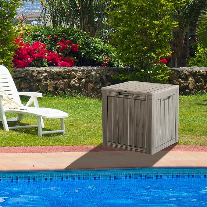 30 Gallon Waterproof Deck Boxes for Outdoor - Compact Resin Patio Storage Boxes, Pool Storage Bin with Lock for Cushions & Tools, UV-Resistant, Slate Grey