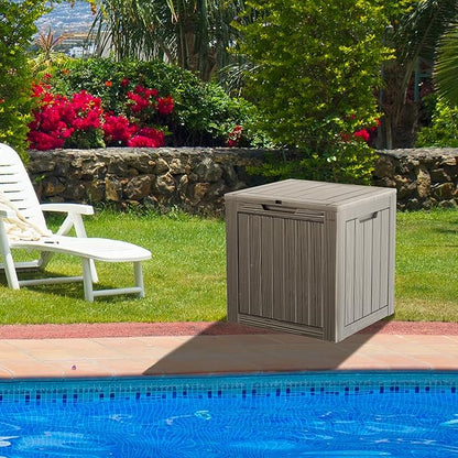 30 Gallon Waterproof Deck Boxes for Outdoor - Compact Resin Patio Storage Boxes, Pool Storage Bin with Lock for Cushions & Tools, UV-Resistant, Slate Grey