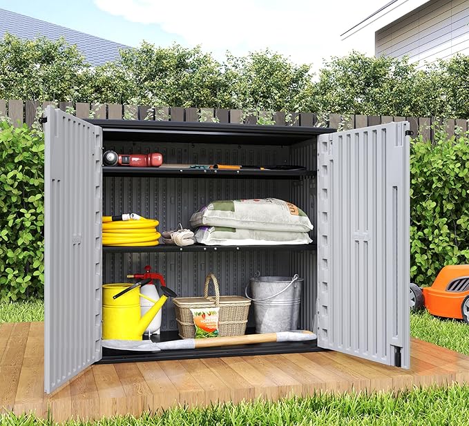 ZZM 37 Cu.ft Outdoor Storage Cabinet with One Tool Kit, Horizontal Storage Shed for Garage, Bike, Garbage Cans, Garden Accessories