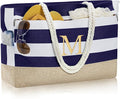 YOOLIFE Large Initial Beach Bag Waterproof Tote Zipper Bag Personalized Gifts for Women Her Birthday Travel Beach Essential