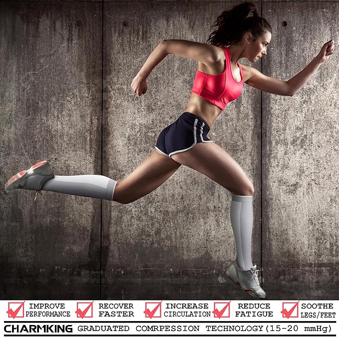 CHARMKING Compression Socks for Women & Men Circulation (3 Pairs) 15-20 mmHg is Best Support for Athletic Running Cycling