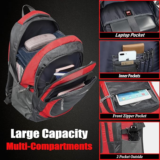 ProEtrade Extra Large Backpack Bookbag for College Travel Laptop Business Hiking Backpack Fit Laptop Up to 17 Inch Sturdy Multi Compartment Gifts for Men Women Night Light Reflective (Light Red)