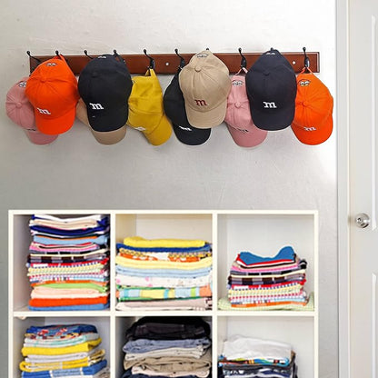 Dseap Coat Rack Wall Mounted: 10-Hooks, 16" Hole to Hole, 38-1/4" Long, Wood Coat Hooks Wall Mounted, Hook Rack, Hook Rail, Hooks for Hanging Coats, Brown & Black