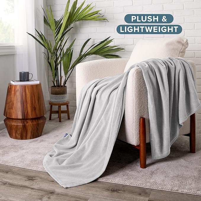 Bare Home Polar Fleece Blanket - Full/Queen - Warm & Cozy - Premium Fleece - Throw for Bed, Sofa, Camping, Travel and Cold Nights - Lightweight Blanket (Full/Queen, Light Grey)