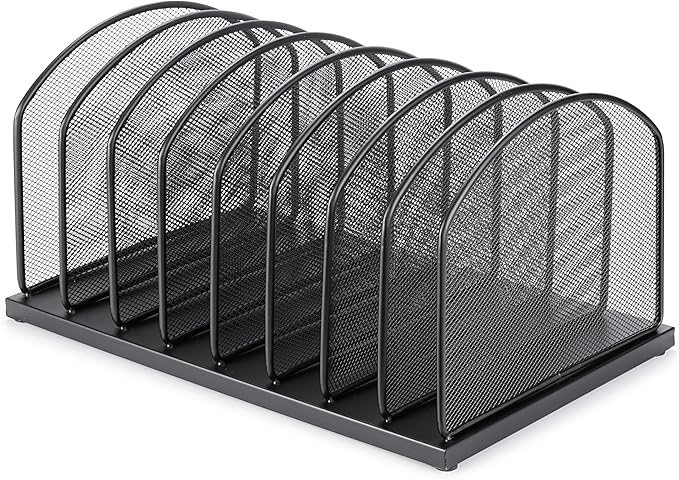 Huron 8-Slot Vertical File Binder Organizer Storage, Black Steel Mesh