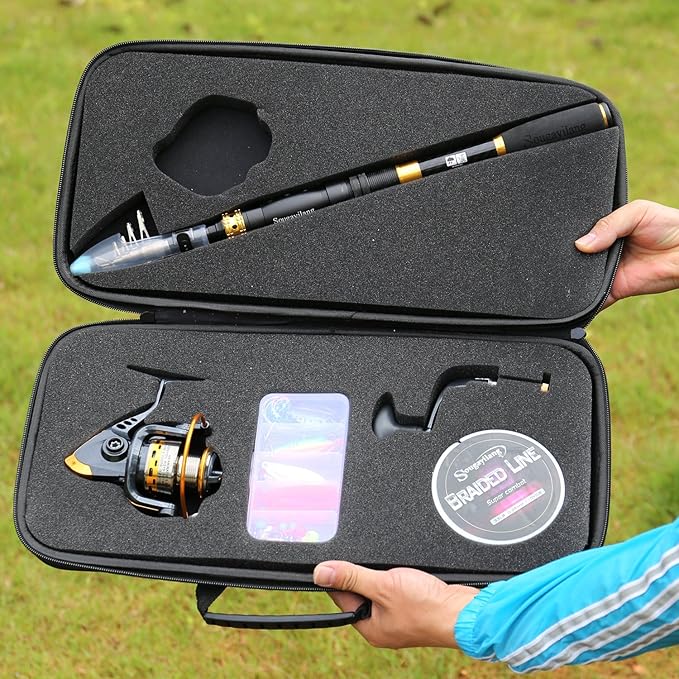 Sougayilang Fishing Rod Reel Combos Carbon Fiber Telescopic Fishing pole with Spinning Reel for Travel Saltwater Freshwater Fishing