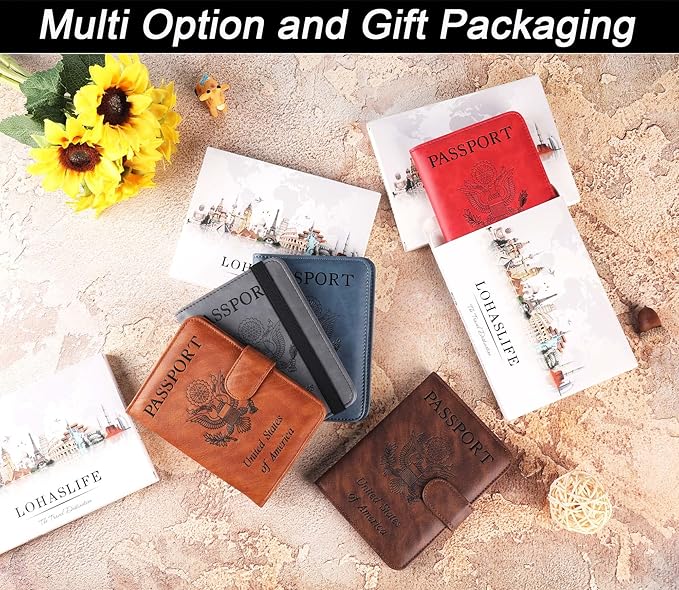 Passport Holder Cover Wallet Travel Essentials Leather Rfid Blocking Case Vacation Luggage Must Haves Travel Accessories for Men Women (116#Red)