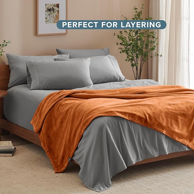 Bare Home Fleece Blanket - Full/Queen - Ultra-Soft Lightweight for Bed, Sofa, and Couch - Luxury Microplush - Cozy Warm Blanket (Full/Queen, Sienna)