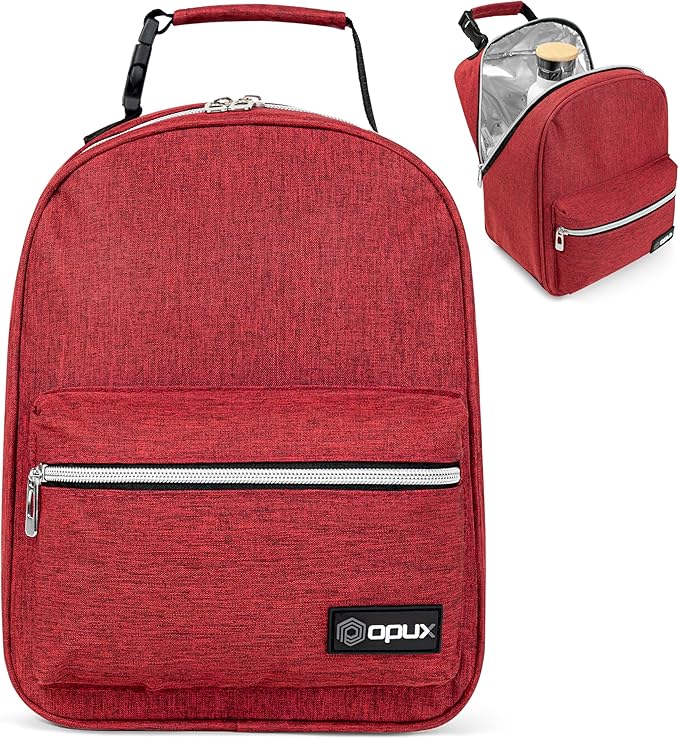 opux Lunch Box for Girls Boys Kids, Insulated Leakproof Lunch Bag, Reusable Teen Lunch Boxes for School, Medium Large lunchbox for Women Men Adult for Work with Front Back Pocket (Red)