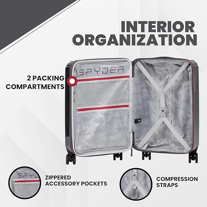Spyder Traverse 29 Inch Large Checked Baggage Expandable Hardside Upright Suitcase with 360° Spinner Wheels, TSA Approved Lock, Charcoal