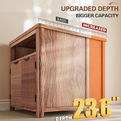 Fluted Nightstands Set of 2 with Charging Stations, 23.6" Wide Walnut Nightstand with Storage Drawers, Side Tables, Modern Farmhouse End Tables for Bedroom, Walnut Brown