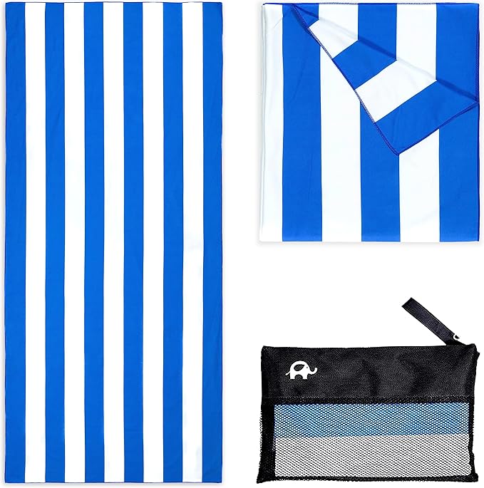 Quick Dry Towel Extra Large 78x35 Inch - Microfiber Beach Towel - Perfect for Beach, Travel, Swimming, Pool, Yoga, Hiking, Camping - Lightweight, Fast Drying, Compact for Adults (Cabana Blue)
