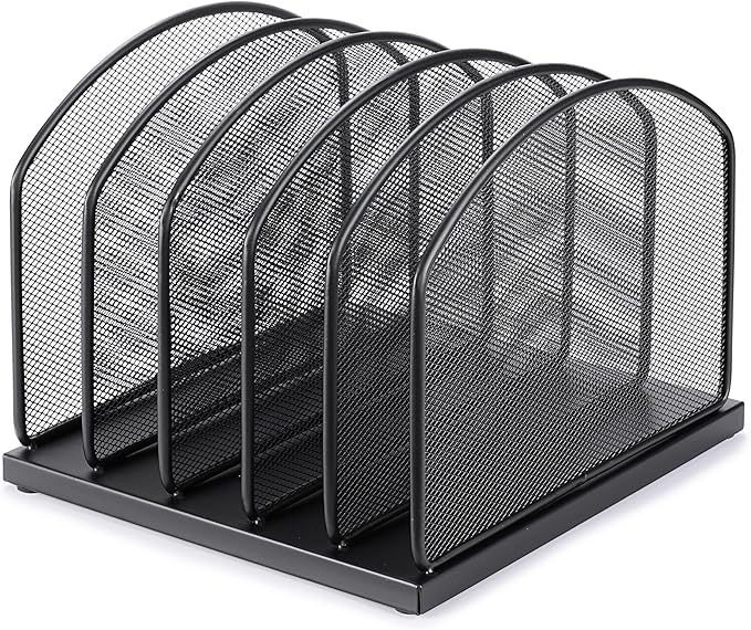 Huron 5-Slot Vertical File Binder Organizer Storage, Black Steel Mesh