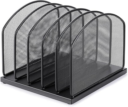 Huron 5-Slot Vertical File Binder Organizer Storage, Black Steel Mesh