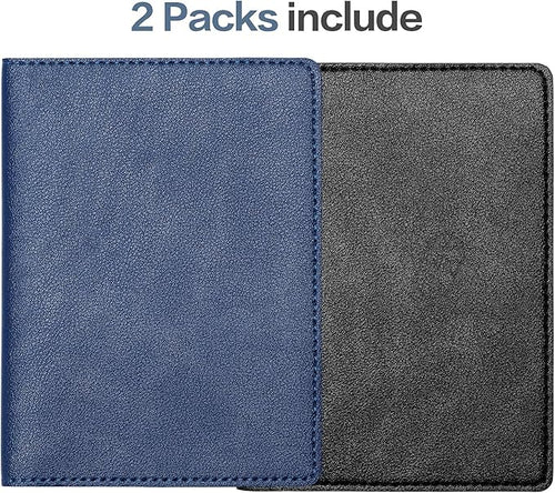 2 Pack Passport and Vaccine Card Holder PU Leather Passport Wallet Vaccine Case Protector Slot Travel Passport Wallet for Women & Men (D-Black&Blue)