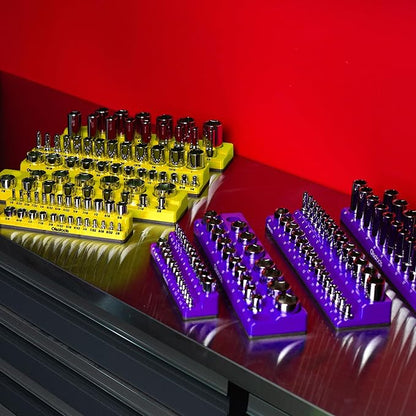 Olsa Tools Magnetic Socket Organizer | 3/8-inch Drive | SAE | Yellow | Holds 16 Sockets | Professional Quality Tools Organizer