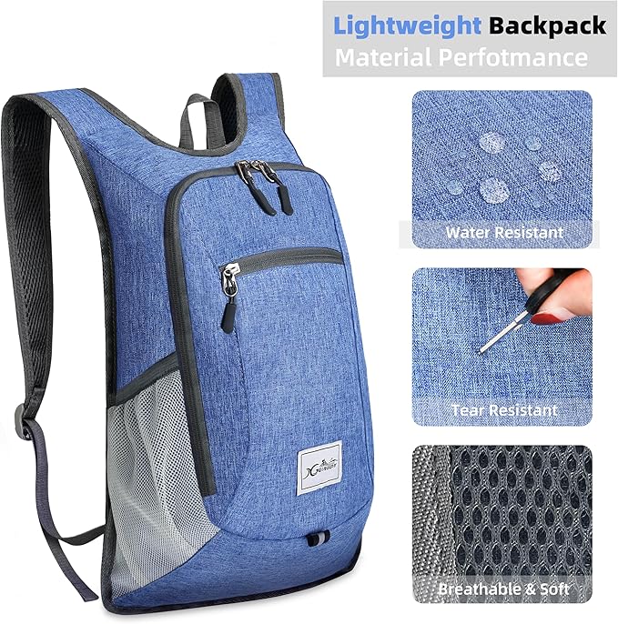 Foldable Hiking Backpack - 10L Daypack for Women & Men (Sky Blue)