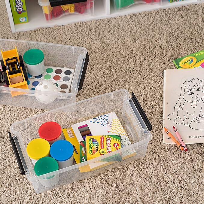 IRIS USA 6 Qt Stackable Plastic Storage Bins with Lids, 10 Pack - BPA-Free, Made in USA - See-Through Organizing Solution, Latches, Durable Nestable Containers, Secure Pull Handle - Clear