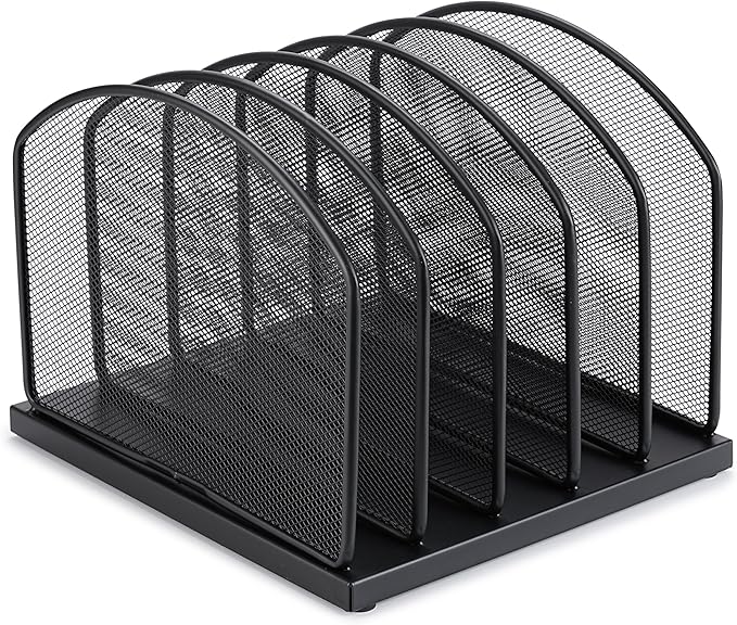 Huron 5-Slot Vertical File Binder Organizer Storage, Black Steel Mesh
