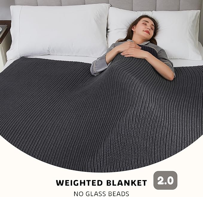 L'AGRATY Knitted Weighted Blanket - 48"x72" 20lbs Cooling Chunky Knit Heavy Blanket for Adults Braided Crochet Throw Thick Cable Yarn Knit Decorative No Beads Evenly Weighted Machine Washable