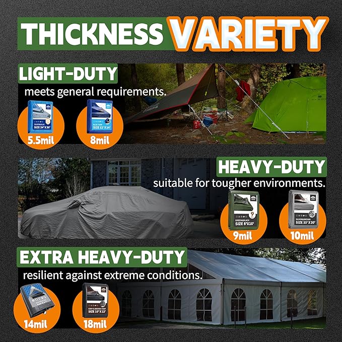 5x7 Feet Tarp Waterproof,Small Tarps,9Mil Thick,Finished Size Tarps,UV Resistant,Durable,Multipurpose Poly Tarp Cover with Metal Grommets and Reinforced Edges,Green/Black by RAINDEWAY