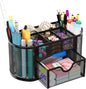 EasyPAG Mesh Pen Holder Desk Organizer with Drawer Stationery Supplies Organizer for Dorm School 9 Compartments Workspace Desk Accessories Organization for Office, Black