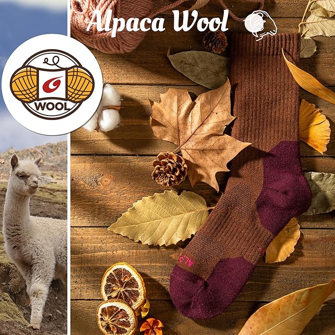 Alpaca Wool Hunting Socks 2 pairs for Men Women, Thermal Warm Compression Thick Winter Cushioned Hiking Boot Moisture Wicking