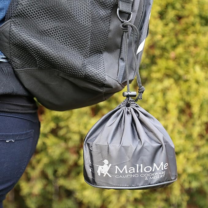 MalloMe Camping Cookware Mess Kit for Backpacking Gear – Camping Cooking Set - Camping Pots and Pans Set - Backpacking Stove/Portable Stove Compatible - Camp Kitchen Equipment Accessories Pot