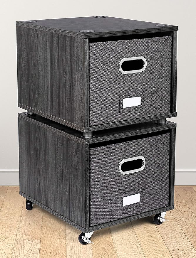 BIRDROCK HOME Rolling File Cabinet – Decorative Storage Shelf w/Removable Bins, Handles, and Wheels – Organize Files, Books, Toys, Under Desk Office Solution, Modern Design - 2 Lateral Drawers, Gray
