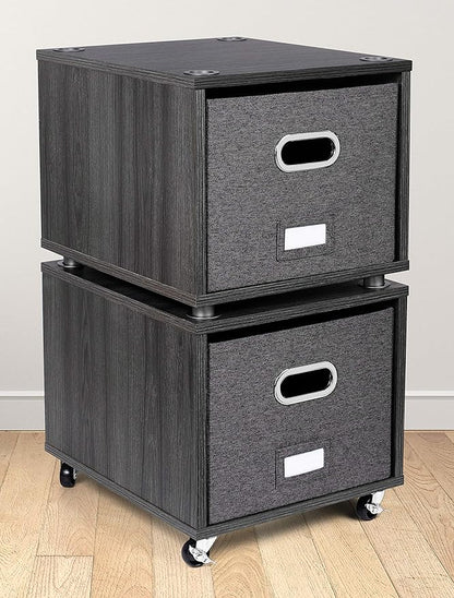 BIRDROCK HOME Rolling File Cabinet – Decorative Storage Shelf w/Removable Bins, Handles, and Wheels – Organize Files, Books, Toys, Under Desk Office Solution, Modern Design - 2 Lateral Drawers, Gray
