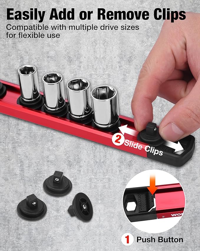 WORKPRO 8-Piece Magnetic Socket Organizer and Magnetic Screwdriver Organizer Set, 6-Piece 1/4", 3/8" & 1/2" Drive Metric & SAE Socket Rail, 2-Piece Screwdriver and Wrench Holder(Sockets not Included)