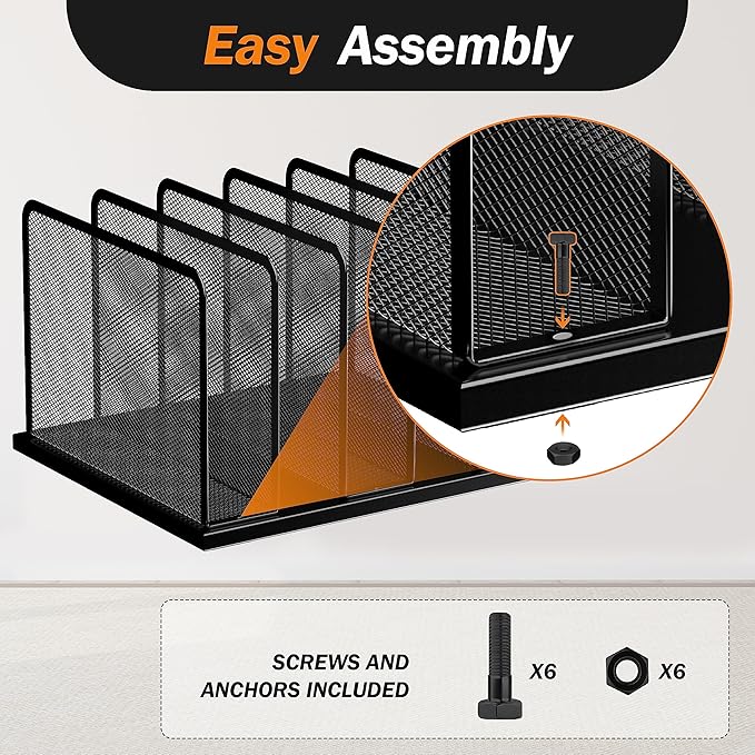 Kuntine.B Desk File Organizer 5 Upright Mesh Desktop Organizer File Sorter Office Organization File Holder for Home, Office & Classroom, 2 Pack