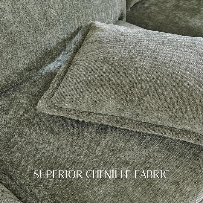 88.98" Sectional Couches for Living Room, Cloud Couch Sectional with Large Storage, L-Shape Modular Sectional Sofa with Ottoman, 4 Seater Chenille Sofa with Pillow for Apartment, Bedroom, Green
