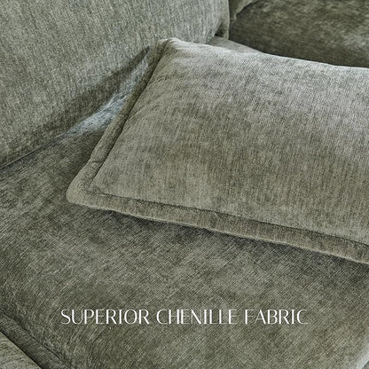 88.98" Sectional Couches for Living Room, Cloud Couch Sectional with Large Storage, L-Shape Modular Sectional Sofa with Ottoman, 4 Seater Chenille Sofa with Pillow for Apartment, Bedroom, Green